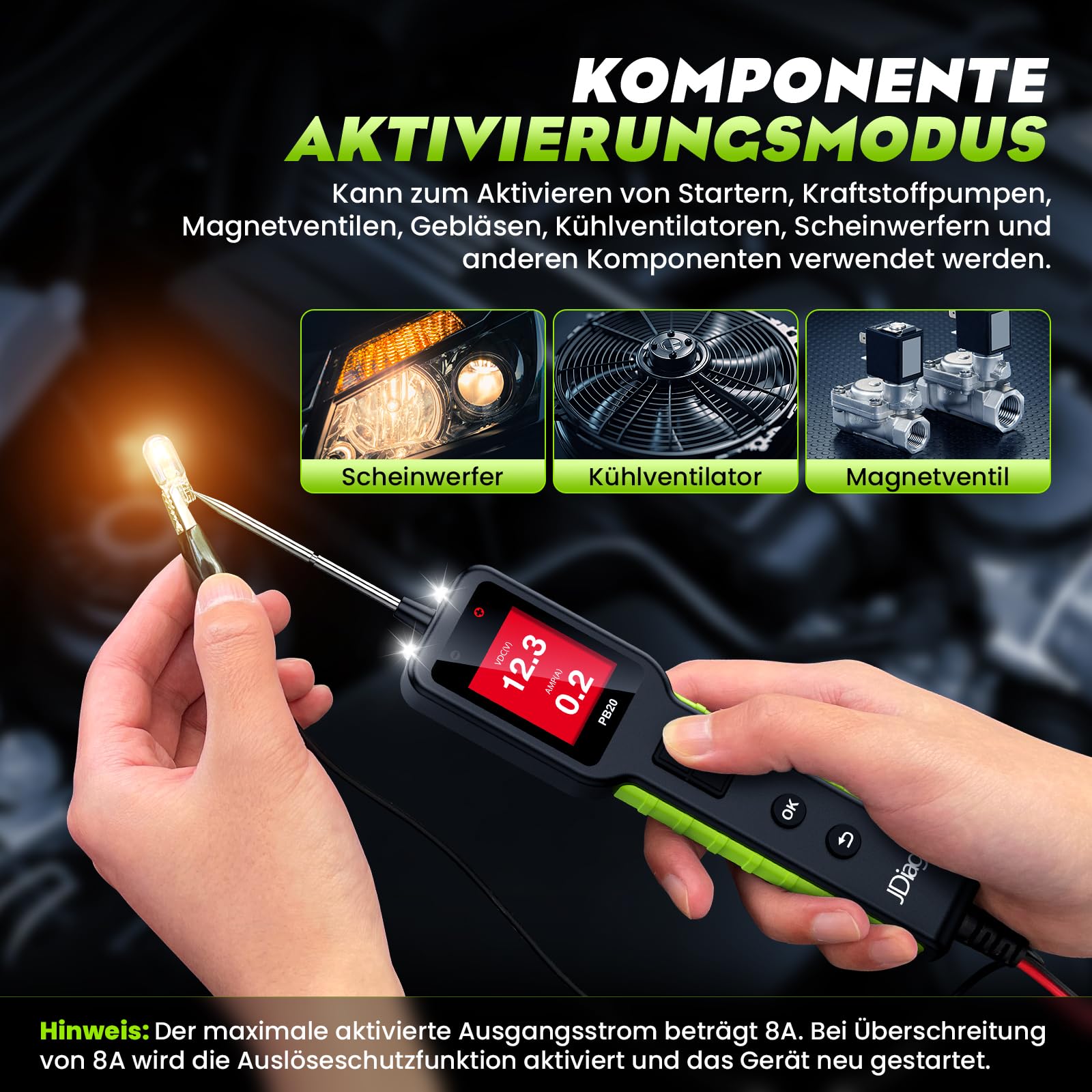 JDIAG PB20 Kfz Schaltkreistester,0-80V DC Spannungsprüfer,Digitalmultimeter