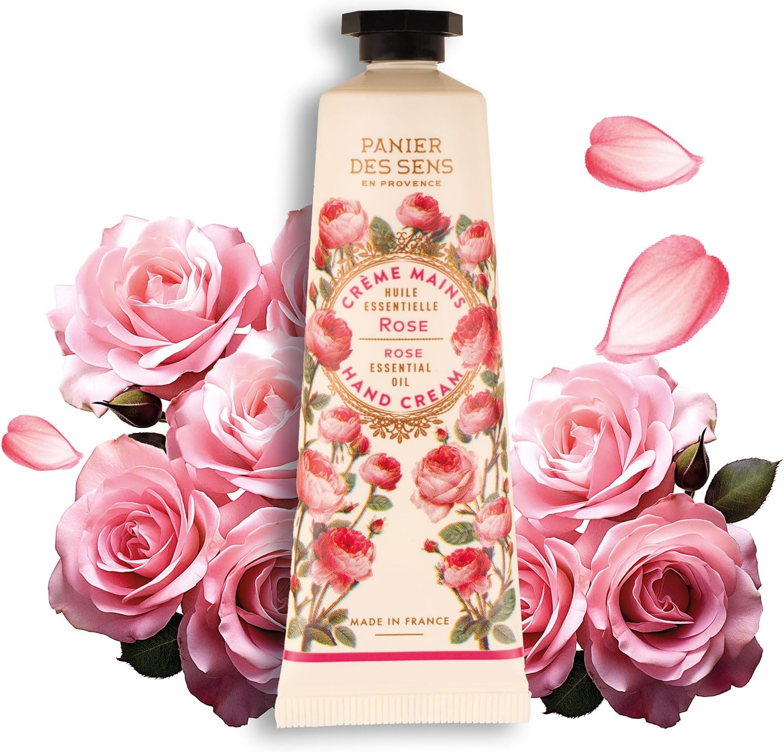 Small Hand Cream for Dry Cracked Hands - Rose Mini Hand Lotion for Dry Skin - With Shea Butter and Olive Oil - Hand Care 97% Natural Ingredients - Travel Size 1 floz