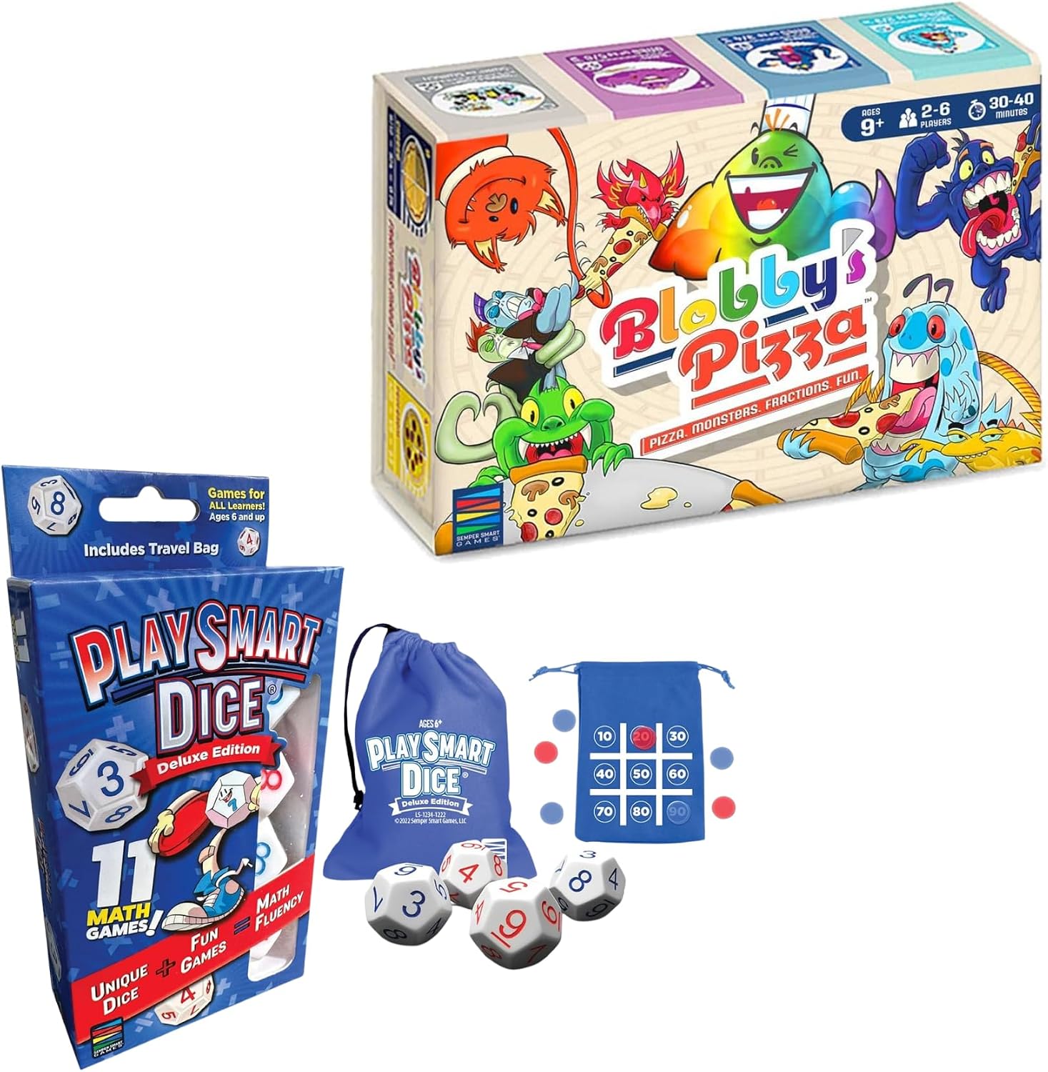 Semper Smart Games Blobby's Pizza Math Card Game & PlaySmart Dice Deluxe