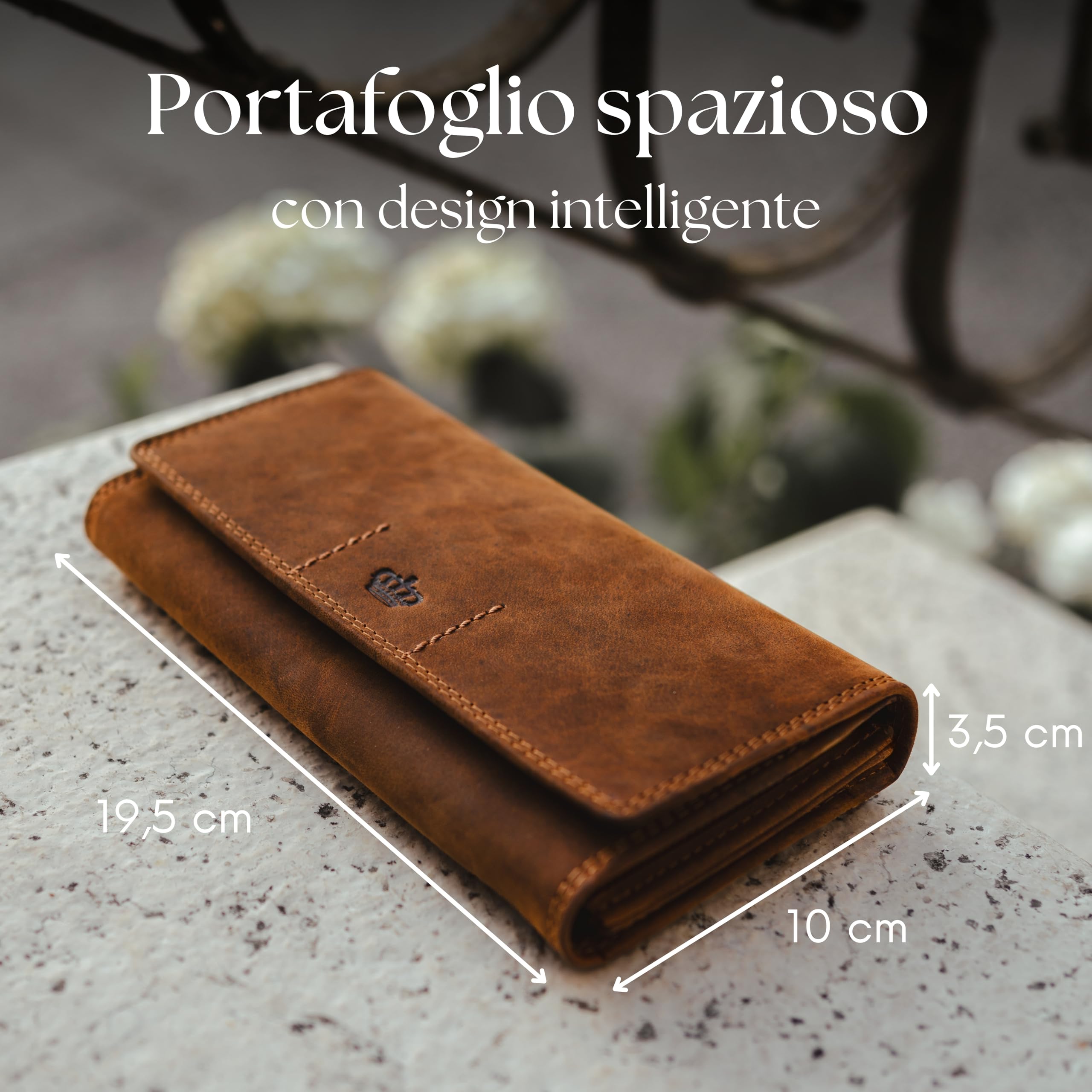 Baur portafoglio donna – vera pelle di bufalo con protezione RFID – portafoglio grande con 12 scomparti per carte – chiusura a bottone a pressione e portamonete con cerniera metallica (Marrone)