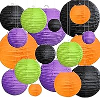 Vista 1 de Juego de 18 faroles de papel para decoración de fiesta de Halloween, varios tamaños, redondos, colgantes, decoraciones de fiesta para festivales