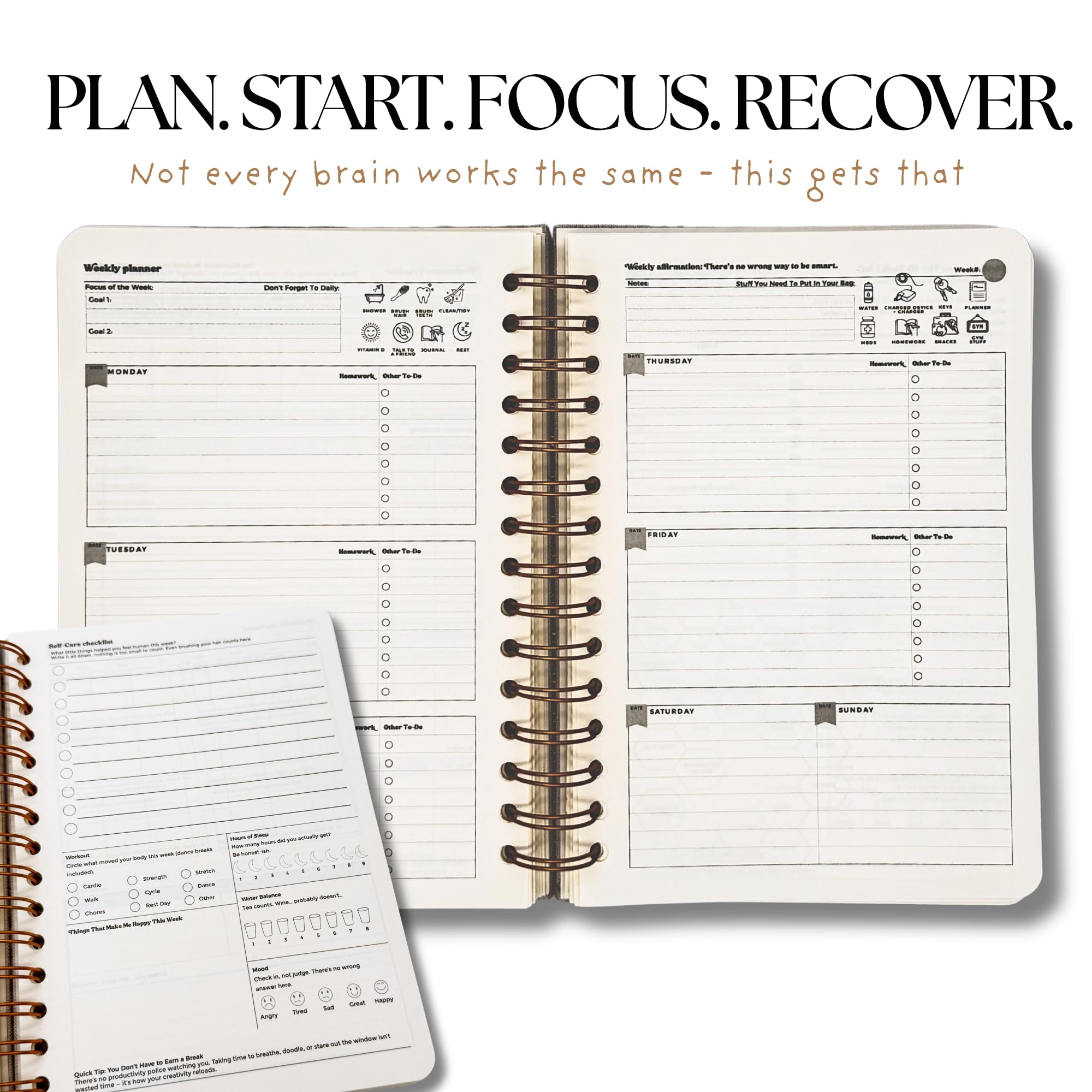 ADHD Student Planner e sistema di studio | Planner accademico non datato per adolescenti e studenti universitari | Funzione esecutiva, strumenti di studio, adesivi e supporto per la salute mentale
