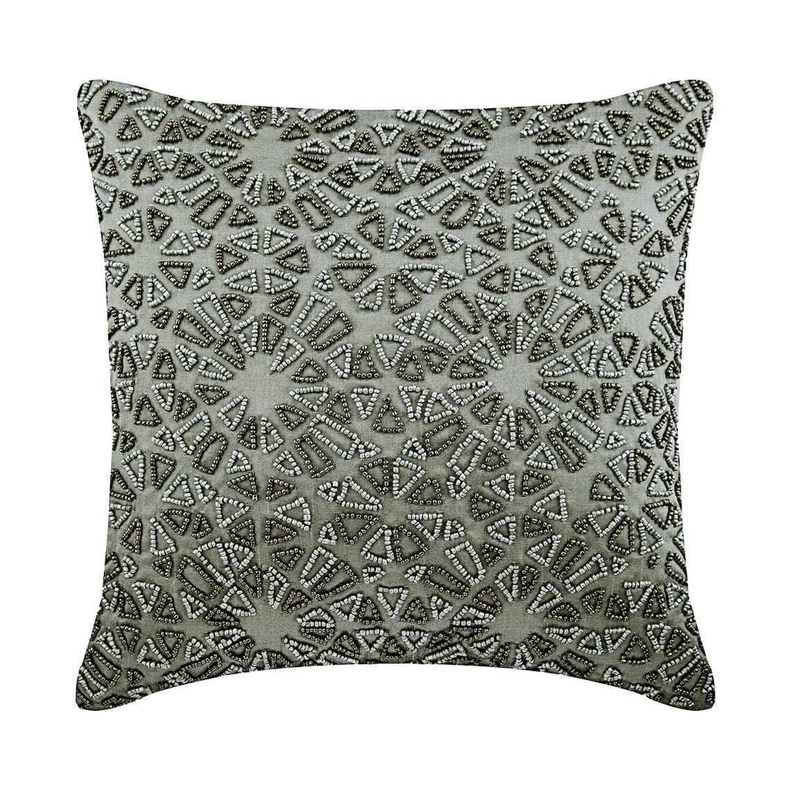 The HomeCentric Decorative Cushion Cover Accent Cushion Couch Sofa Bed Silver Silk Cushion Cover Silver & Grey Beaded Embroidered, Silver Cushion Cover 30x30 cm (12x12 inch), Moroccan - Cool Chrome — image 1