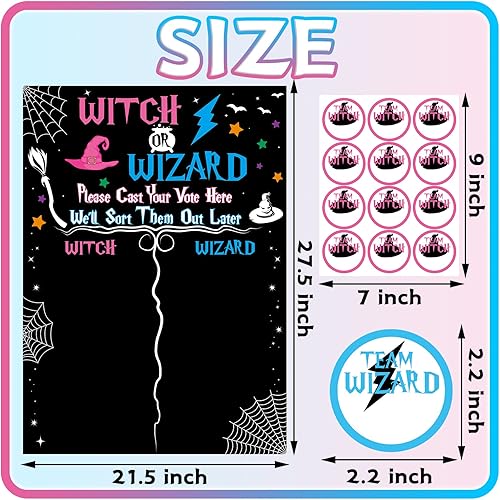 Miniatura 3 de Joy Bang Juegos de revelación de género de bruja o mago con 48 calcomanías de votación, decoraciones de revelación de género para bebés de