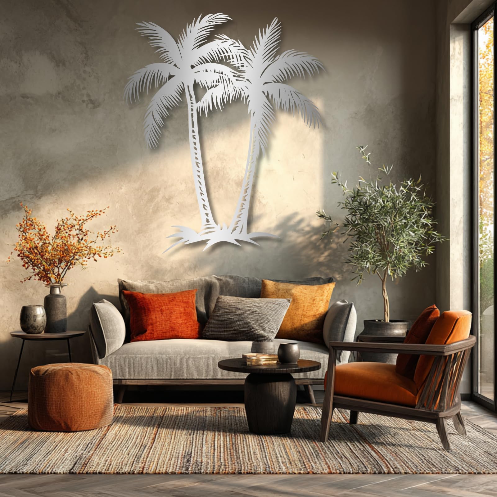 Grande e Spessa Decorazione da Parete in Metallo, Palma, Piante Tropicali, Decorazione da Parete a Tema Spiaggia costiera, sculture da Parete per Interni ed Esterni per Bagno, Soggiorno, Patio o Came