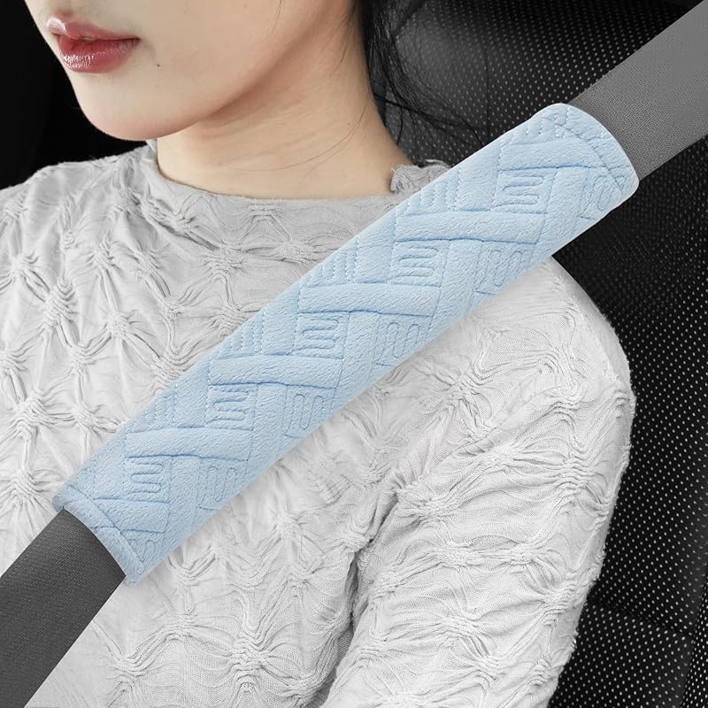 Almofadas para Cinto de Segurança JUSTTOP em Poliéster com Velcro Azul-Claro – Par