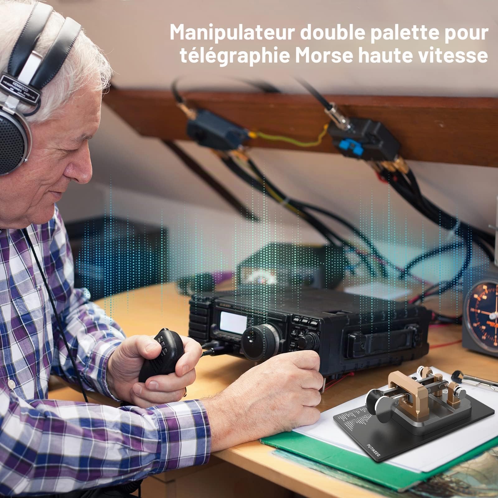 Putikeeg CW Clé Morse ,clé télégraphique CW Keyers ,télégraphe clé,clé morse,Pagaie double clé morse,Transmetteur de code Morse,manipulateur morse (gris-or)