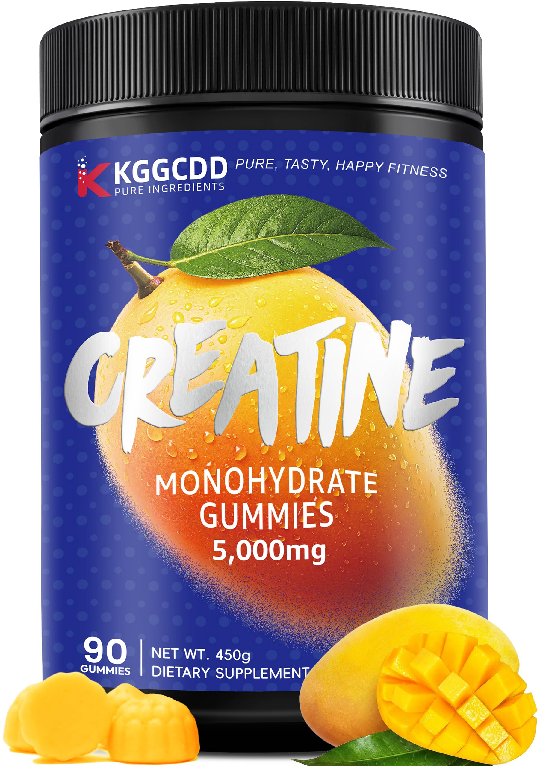 99.99% Creatine Monohydrate Gummies for Men & Women, 5,000mg Tasty Creatine Gummies for Muscle Strength, Endurance, Recovery & Sugar Free, Gluten-Free, Vegan, Non-GMO, Mango