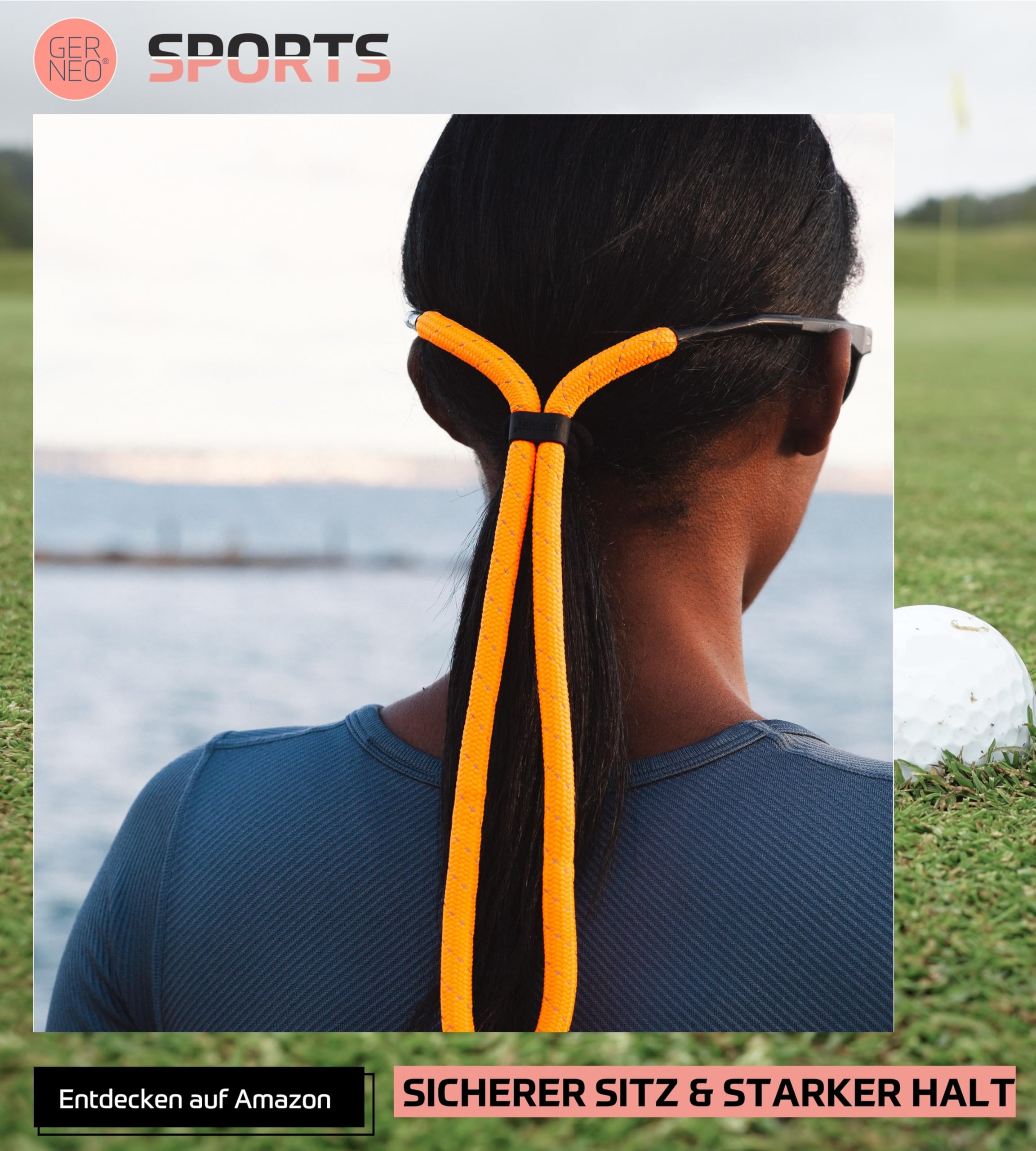 ORIGINAL – schwimmfähiges Sport Brillenband Neopren – reflektierenden Streifen – diverse Farben – verstellbar mit Kabelzug – wasserfestes Sportbrillenband & fester Halt für Wassersport