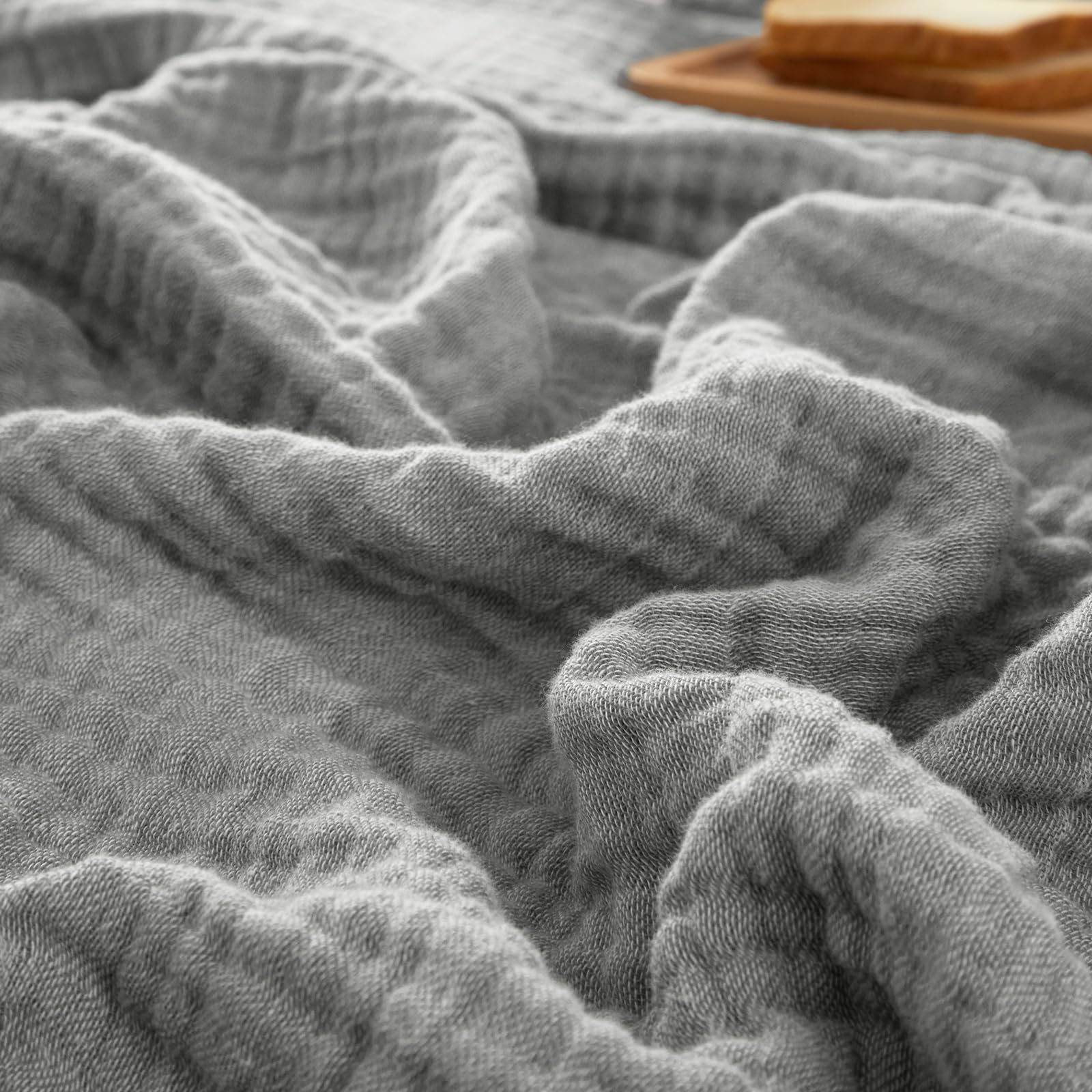 PHF 100% Cotton Muslin Blanket King Size 108"x90", 4-Layer Lightweight Gauze Throw, Breathable Cloud-Soft Minimalist Blanket for Bed, Couch, Camping & Baby, Grey, Ideal Gift