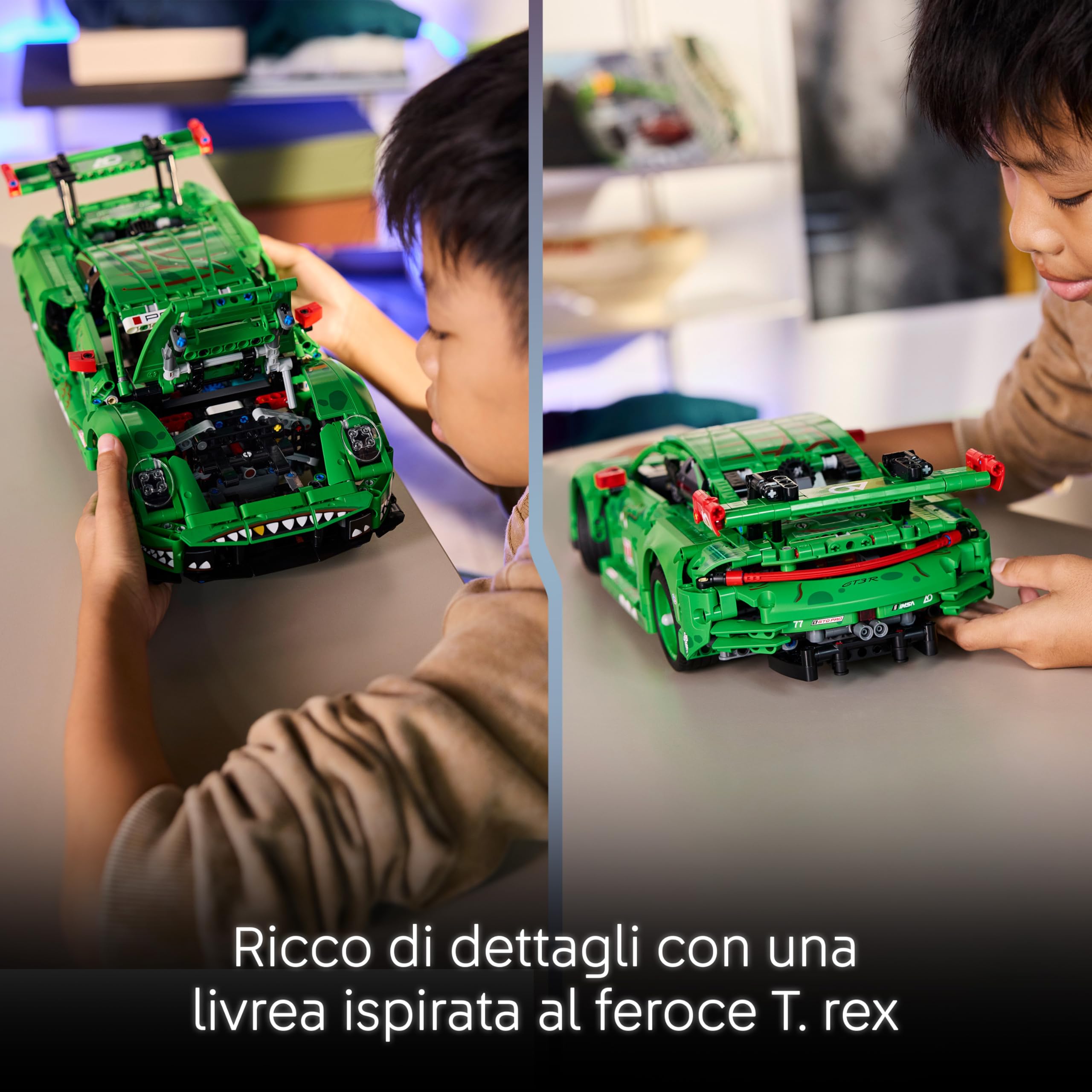 LEGO Technic Auto Porsche 911 GT3 R REXY AO Racing - Macchina Giocattolo - Kit di Modellismo con Motore a 6 Cilindri, Trazione Posteriore e Design da Dinosauro - Regalo per Bambini da 11 Anni - 42224