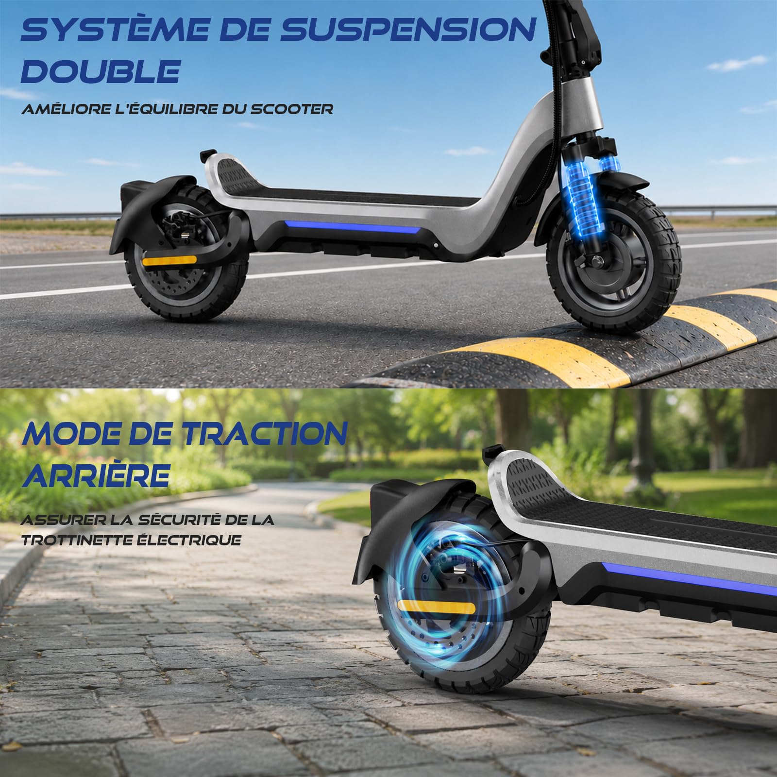 X3 Trottinette Électrique Adulte 48V 15Ah – Autonomie 50KM, Pneus 10" Tout-Terrain, Double Suspension, App Mobile, Freins à Disque, Cadre Magnésium Pliable
