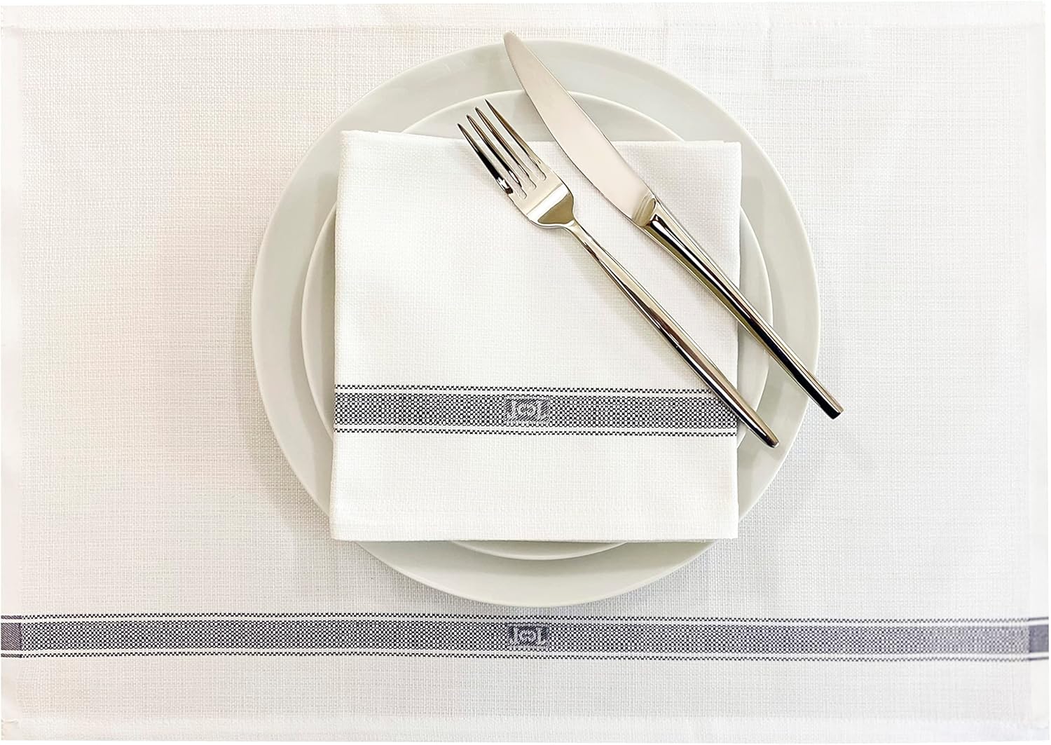 Premium Cloth Striped Placemats Set of 4 – 100% Soft Durable Jacquard Woven Cotton Table Placemats with Stain-Release Fabric – Machine Washable for Dining Table – Grey, 20"x14"