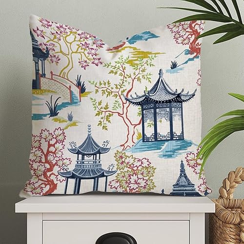 Vista 900 de ArogGeld Chinoiserie - Fundas de almohada escénicas asiáticas, estilo asiático, funda de almohada azul y verde Kelly, funda de cojín para decoración