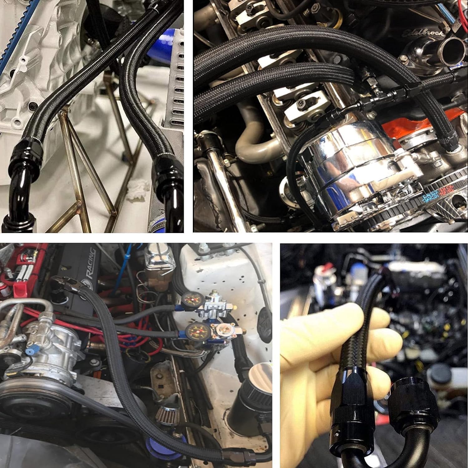 6AN 25FT PTFE Fuel Line Hose Kit, AN6 3/8" PTFE LS Swap EFI E85 Nylon Braided Fuel Line with 15PCS Hose Fitting Adapter Kit (5/16 inch ID)