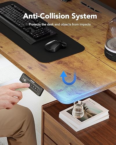 Miniatura 9 de HUANUO Escritorio eléctrico de pie de 48 x 24 pulgadas de altura ajustable, 4 ajustes de altura de memoria, gancho para auriculares, administrador