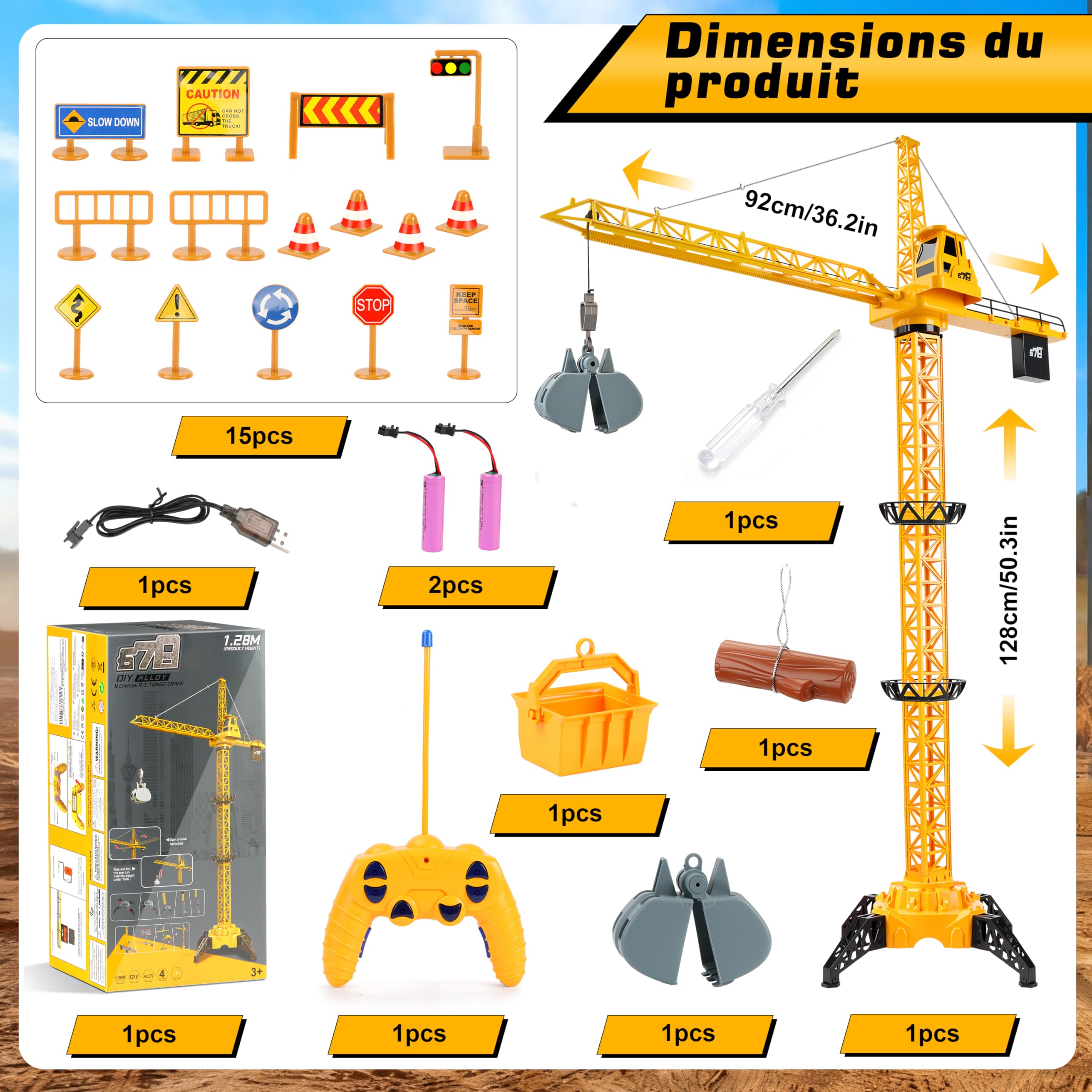 JONRRYIN 2.4GHz Grue Telecommandée RC Grue Enfant