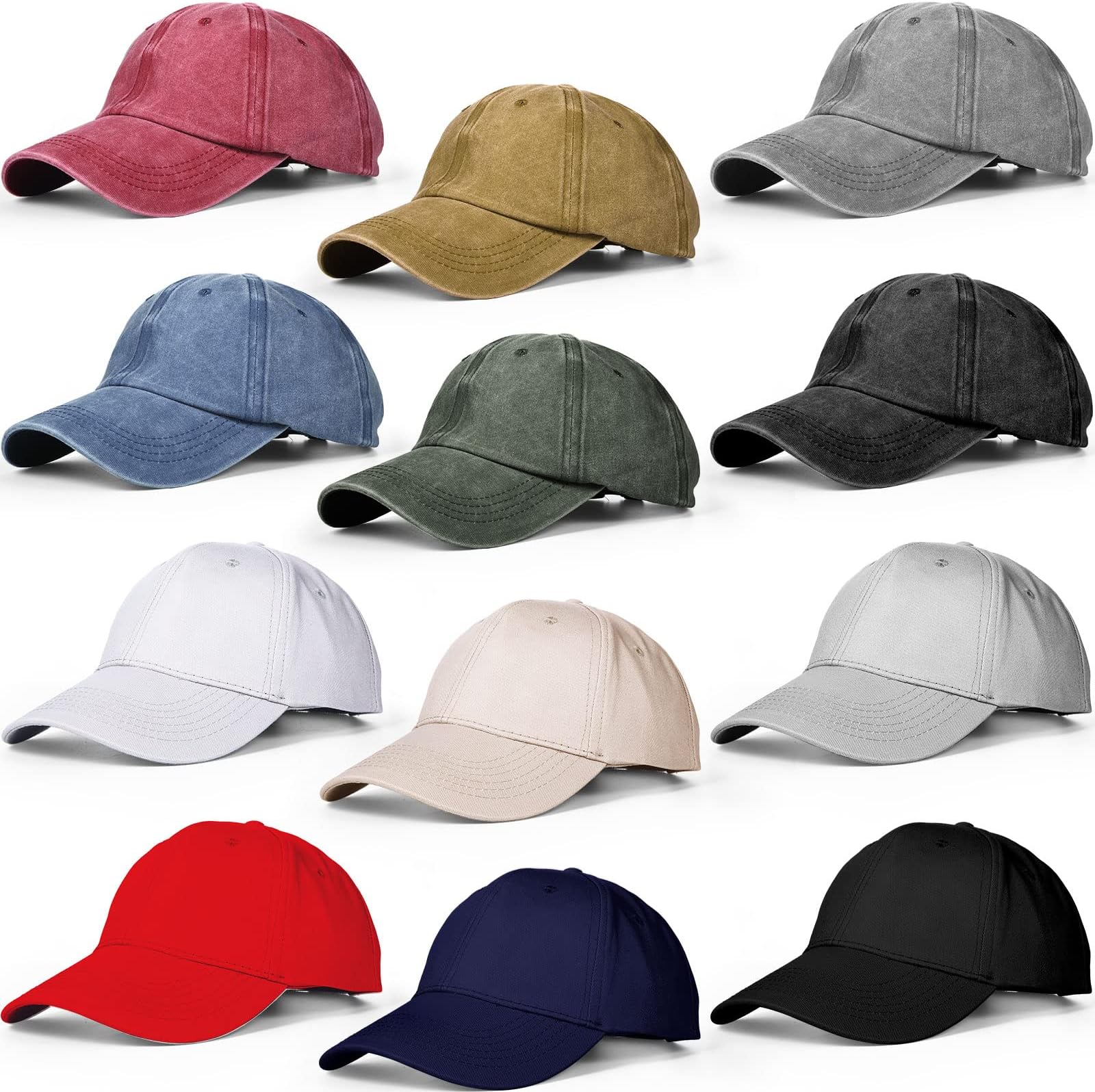 12 Pcs Baseball Caps for Women Men Washed Baseball Hat Adjustable Cotton Sports Caps for Adults Outdoor Activities