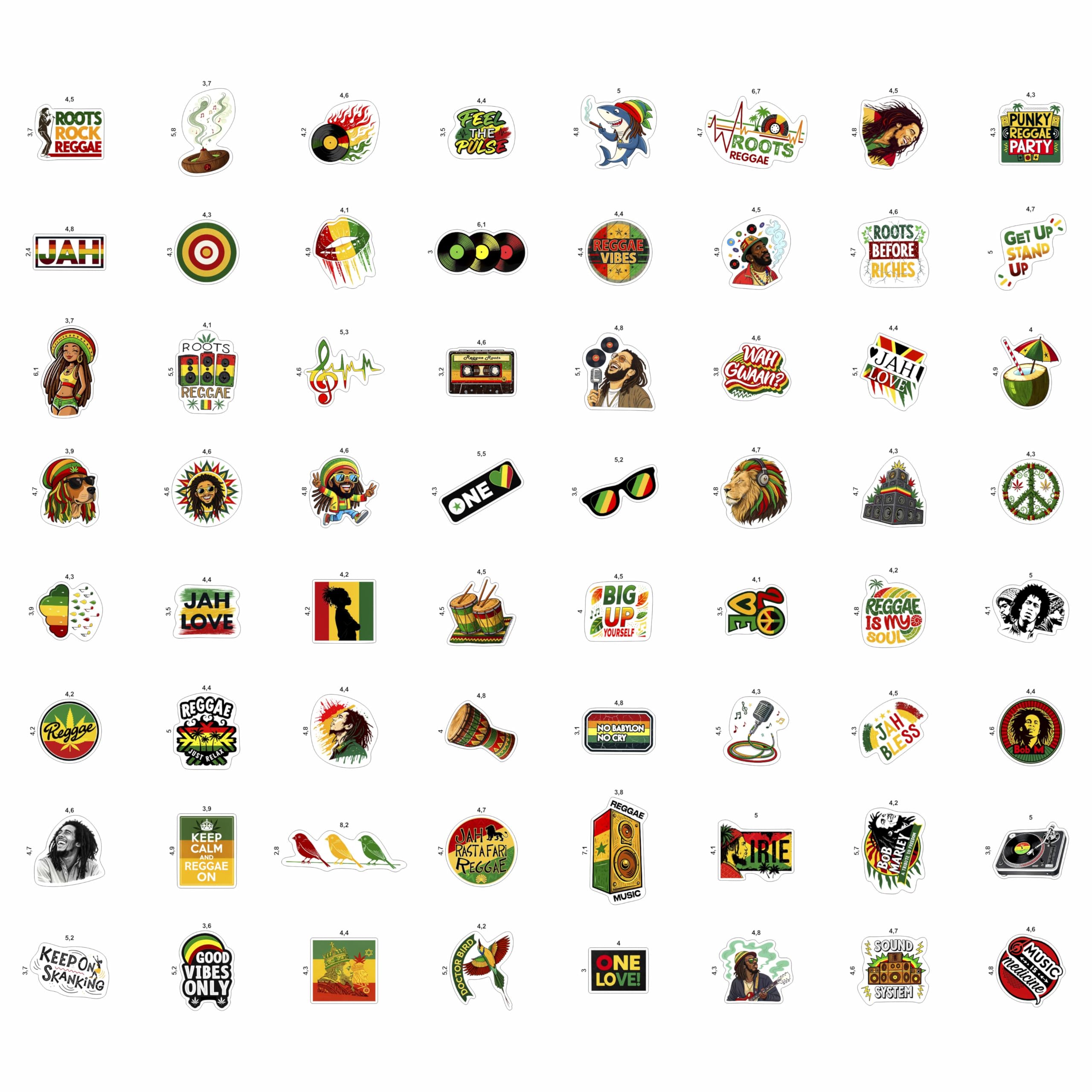 Lot de 100 autocollants et décalcomanies Reggae pour adultes pour bouteille d'eau et ordinateurs portables – Autocollants rasta, autocollants du groupe jamaïcain – Cadeaux pour homme et femme