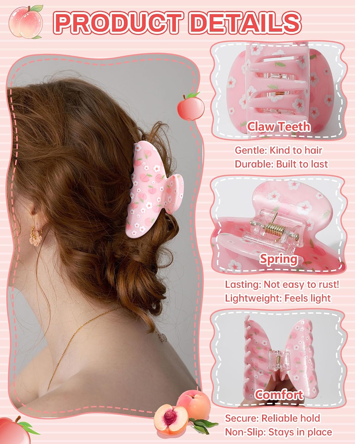 ACECHA 3 Pack Fruit Hair Clips for Women, Cute Acrylic Claw Clip image 4