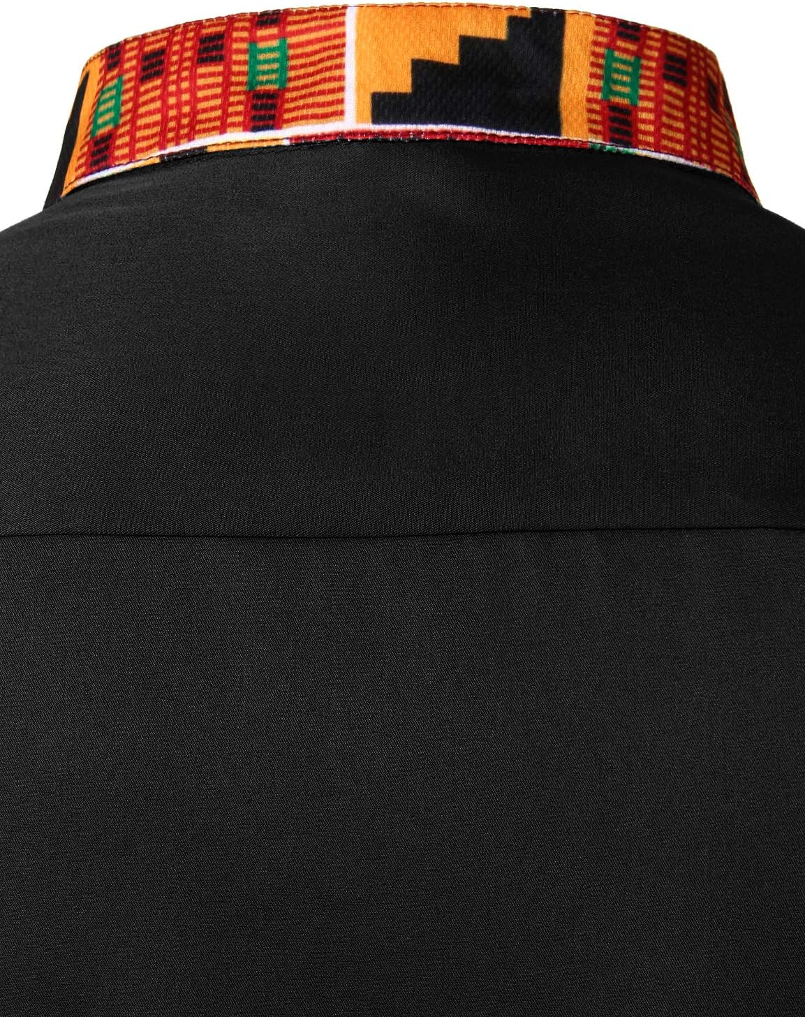 ZEROYAA Men's Hipster African Tribal Graphic Patchwork Design Slim Fit Long Sleeve Button up Mandarin Collar Shirts - Image 5