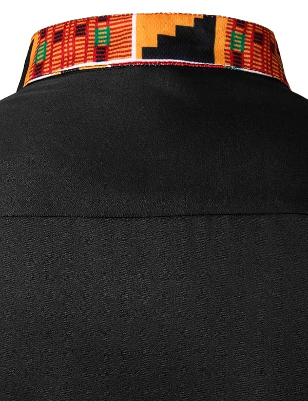 ZEROYAA Men's Hipster Patchwork Design Slim Fit Long Sleeve Button up Mandarin Collar Shirts ZZCL46 Black X Large by ZEROYAA - Used condition - Image 5