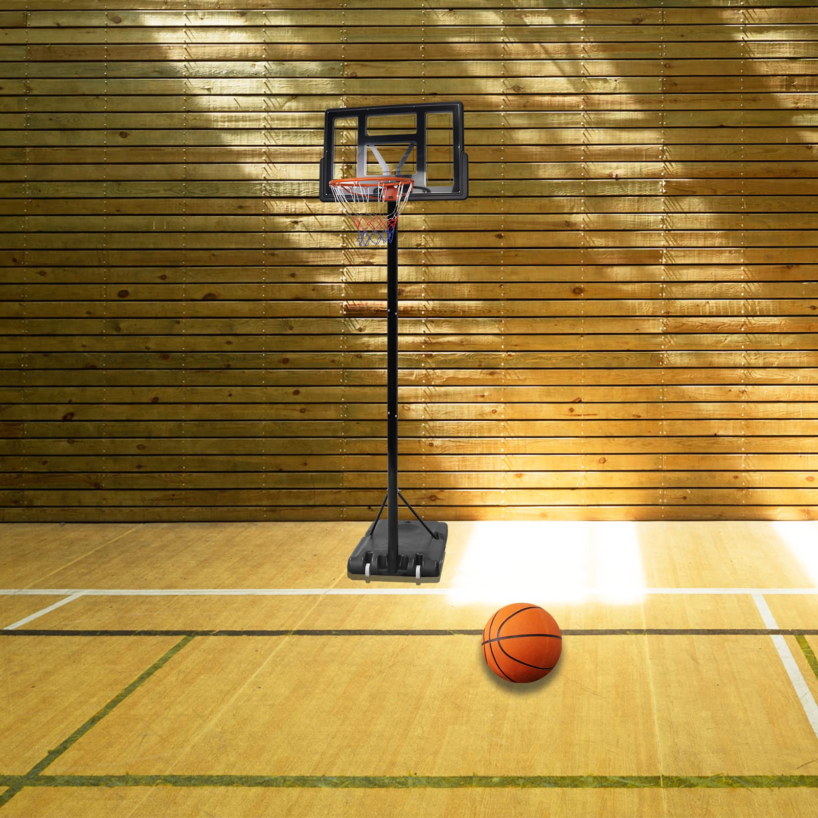 HENGMEI 3.05m Canestro da esterno, Attrezzatura da Basket per Parco Giochi Interno, Canestro da Basket Regolabile in Altezza con Ruote di Supporto per Bambini e Adulti, Nero