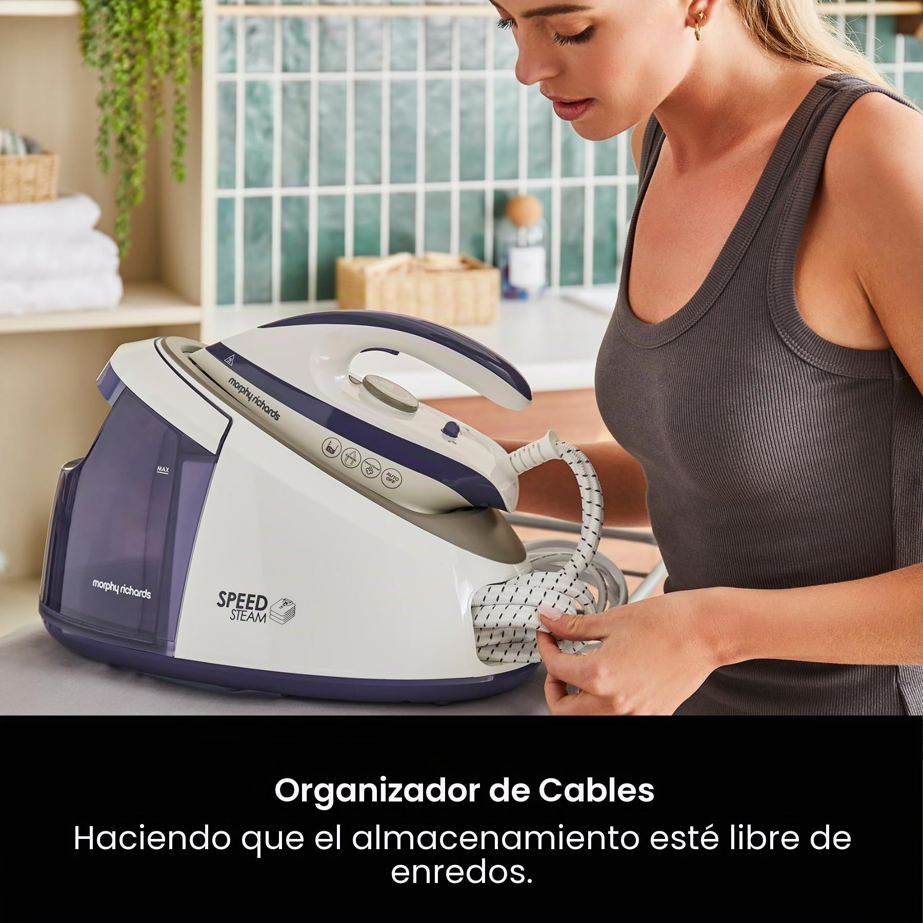 Morphy Richards 333202 velocidad generador de vapor hierro suela de cerámica, ligero y rápido, verde azulado