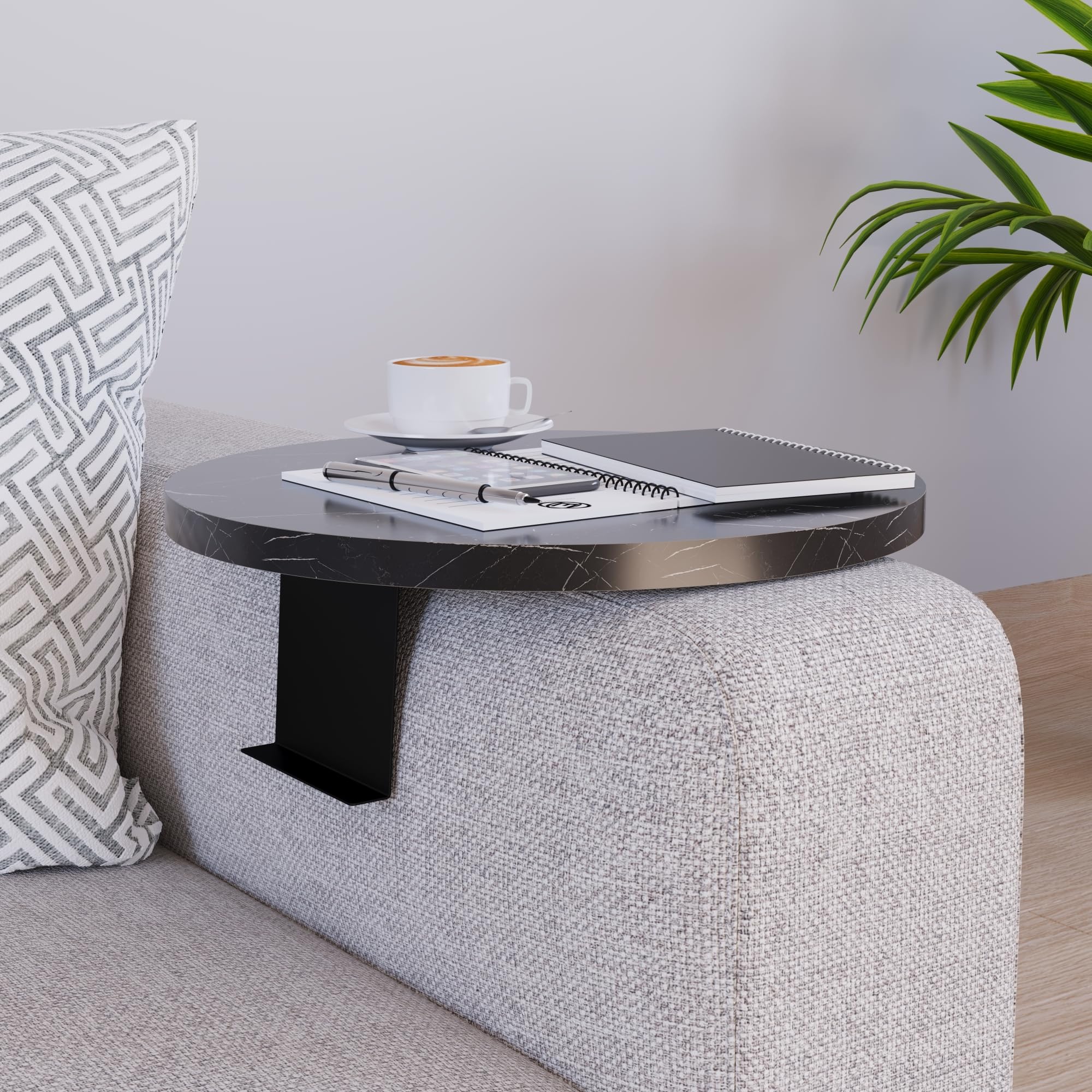 Tavolino da Divano a Forma di C, HLP: 58,5x47,5x25 cm, Tavolo Laterale Salotto e Letto, Ferro e MDF, Nero, RELAXDAYS | Leroy Merlin