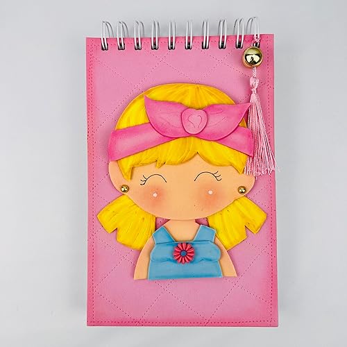 Libreta hecha a mano para ninas y amantes de la escritura, libreta espiral decorada con aplique de niñas llamada Violeta. 100 paginas en el