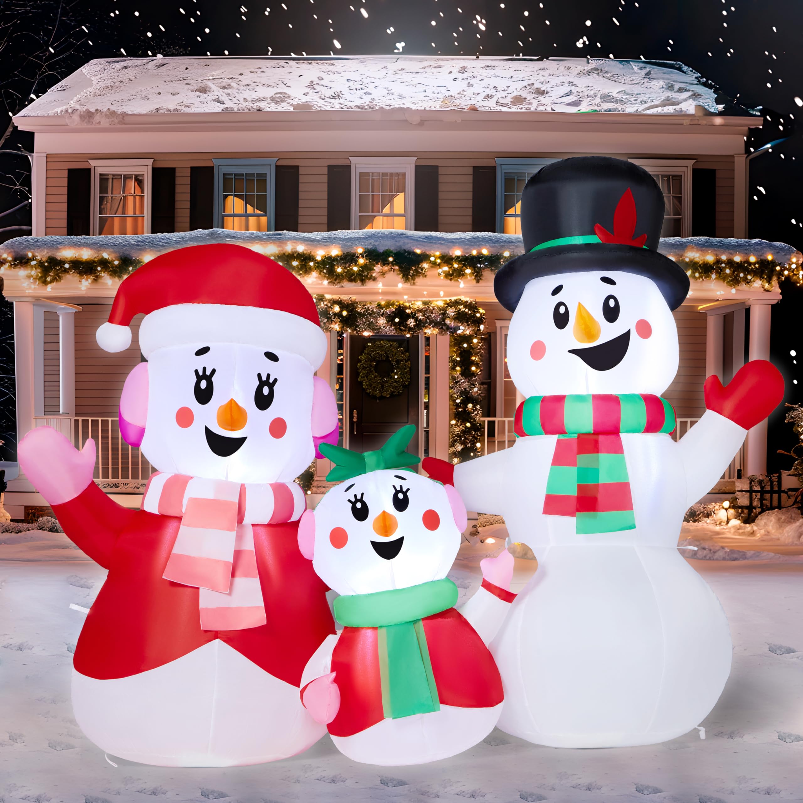 JOYIN Bonhomme de neige gonflable de 1,2 m - Décorations d'extérieur - Famille de bonhomme de neige gonflable avec LED intégrées - Décoration de Noël pour fête de Noël, cour, jardin, pelouse