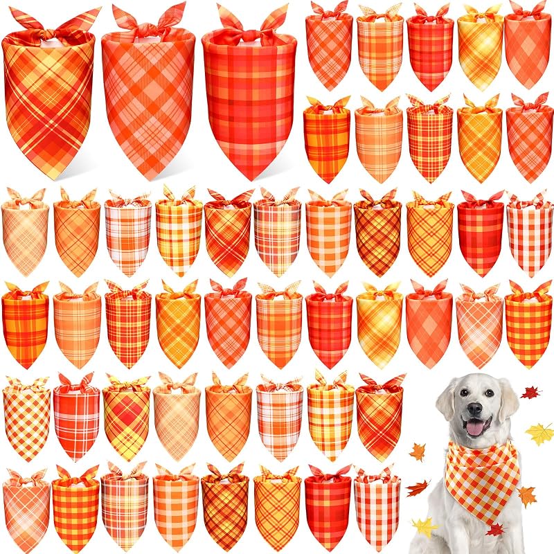 Bandana para Cães com Estampa Xadrez de Outono Abbylike, Pacote com 50