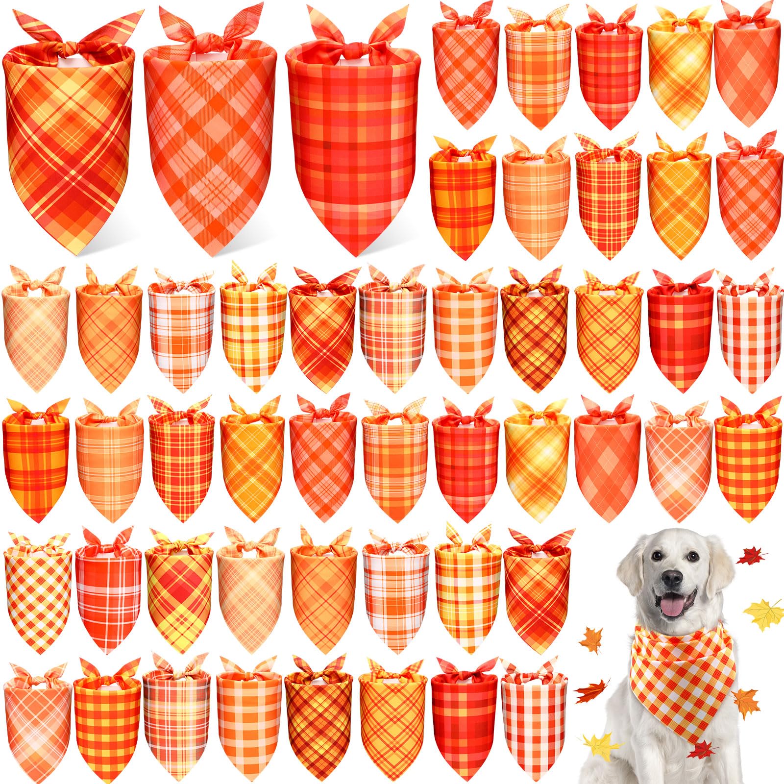 Abbylike 50 Pcs Orange Plaid Dog Bandanas Bulk Check Pattern Bandanas for Dogs Triangle Kerchief Bib Scarf Set for Pet Party Costume Photo Props Accessories Pet Shops, 25 Styles (25.6 x 17.7 x 17.7)