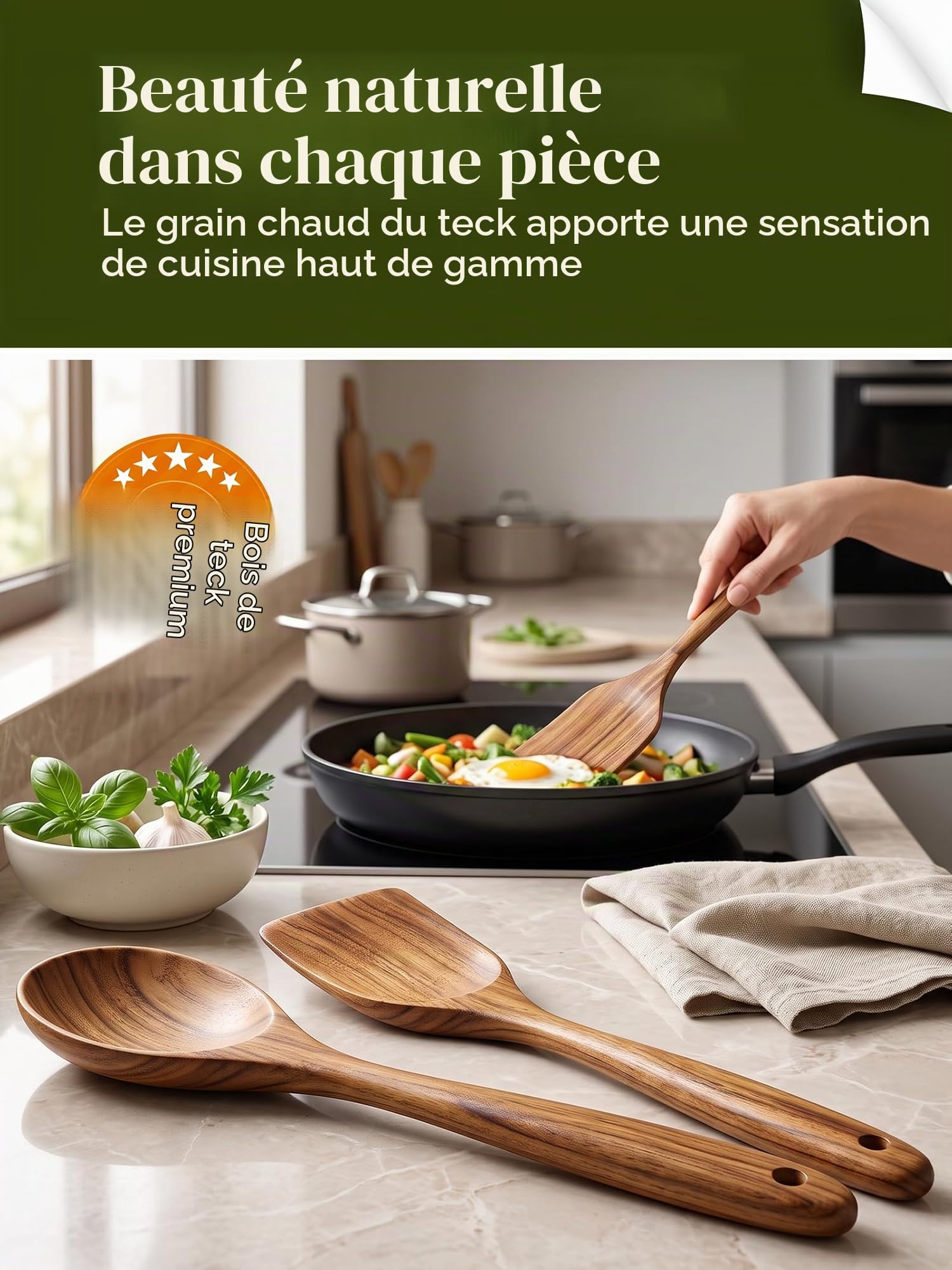 Lot de 10 cuillères en bois de teck pour une utilisation antiadhésive, ensemble de spatules pour mélanger, pâtisserie, ustensiles en bois antiadhésifs pour la cuisine