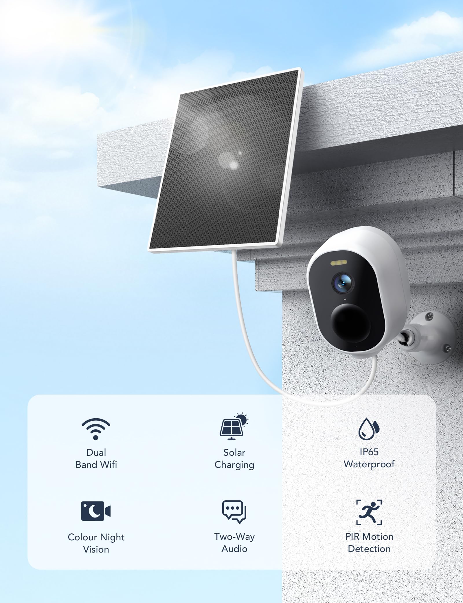IeGeek 2K PTZ Bewakingscamera Buiten Draadloos Met Batterij, Solar WiFi Beveiligingscamera Voor Thuis Met Zonnepaneel En Pir Bewegingsdetectie Kleuren Nachtzicht Cctv Ip Camera Security Zwart