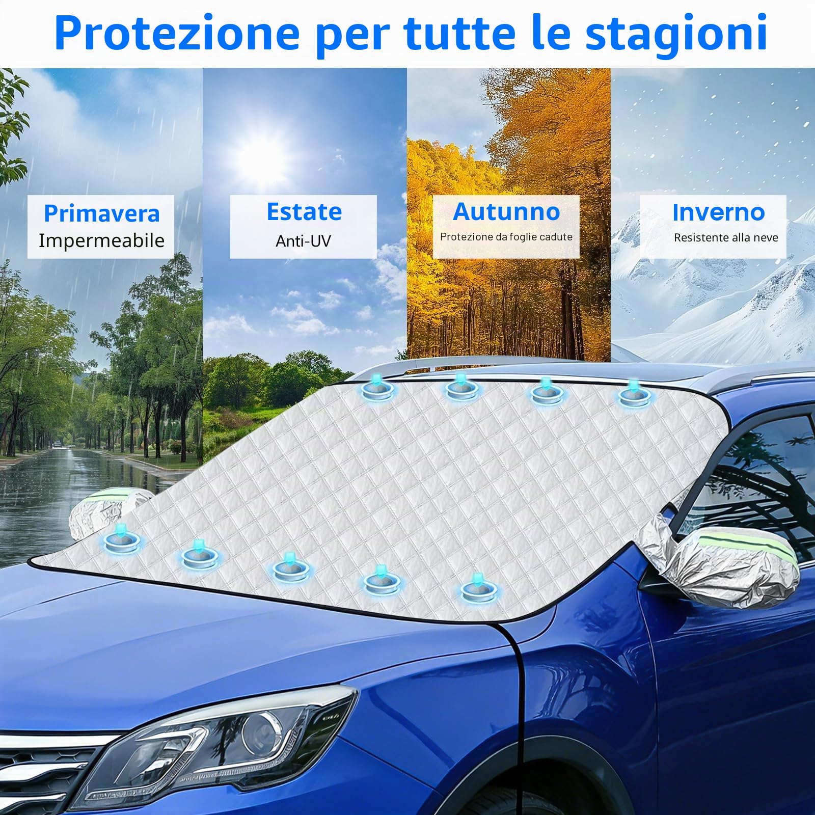 Copri Parabrezza Auto Inverno, 9 Magnete, Copriparabrezza Inverno Esterno per Maggior Parte dei Veicoli, Resistente alla neve, al ghiaccio, al gelo, alla polvere e ai raggi UV, 152 x 125cm