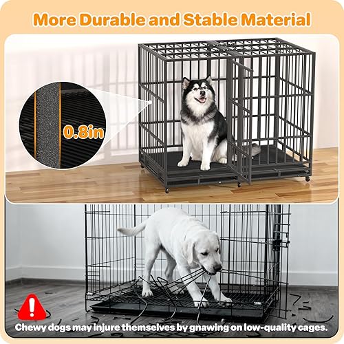 Miniatura 5 de 54 Inch Heavy Duty Dog Crate, Indestructible Escape-Proof Dog Kennel for High Anxiety Large Dogs, Strong Metal Pet Cage with Double Doors, Lockable