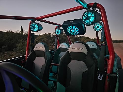 Vista 9 de NOAM NUTV5-S V.2 - Kit de sistema estéreo marino ATV/carrito de golf/UTV - con 2 altavoces de torre de luz LED impermeables, subwoofer, controlador