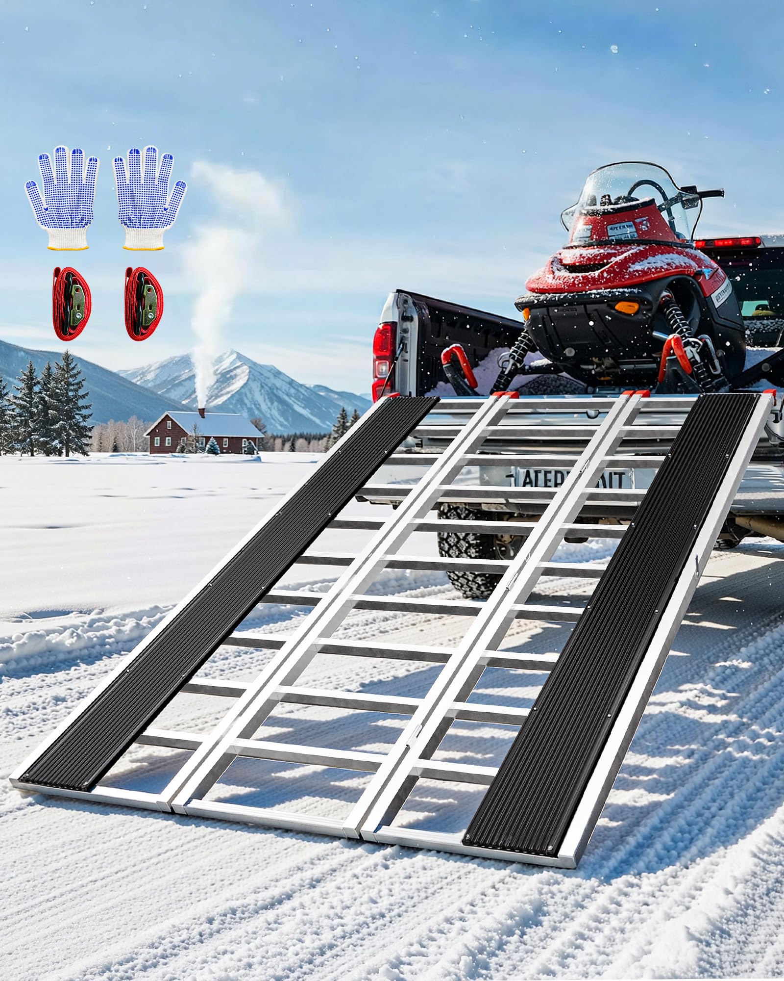 VNN Tri-fold Aluminum Loading Ramp - 85"L *54"W Aluminum Loading Ramps for Pickup Trucks, 1600LBS Ramp with Wide Glides for Lawn Mowers, ATVs, UTVs, Trailers, Garden Tractors, Motorcycles, Snowmobile