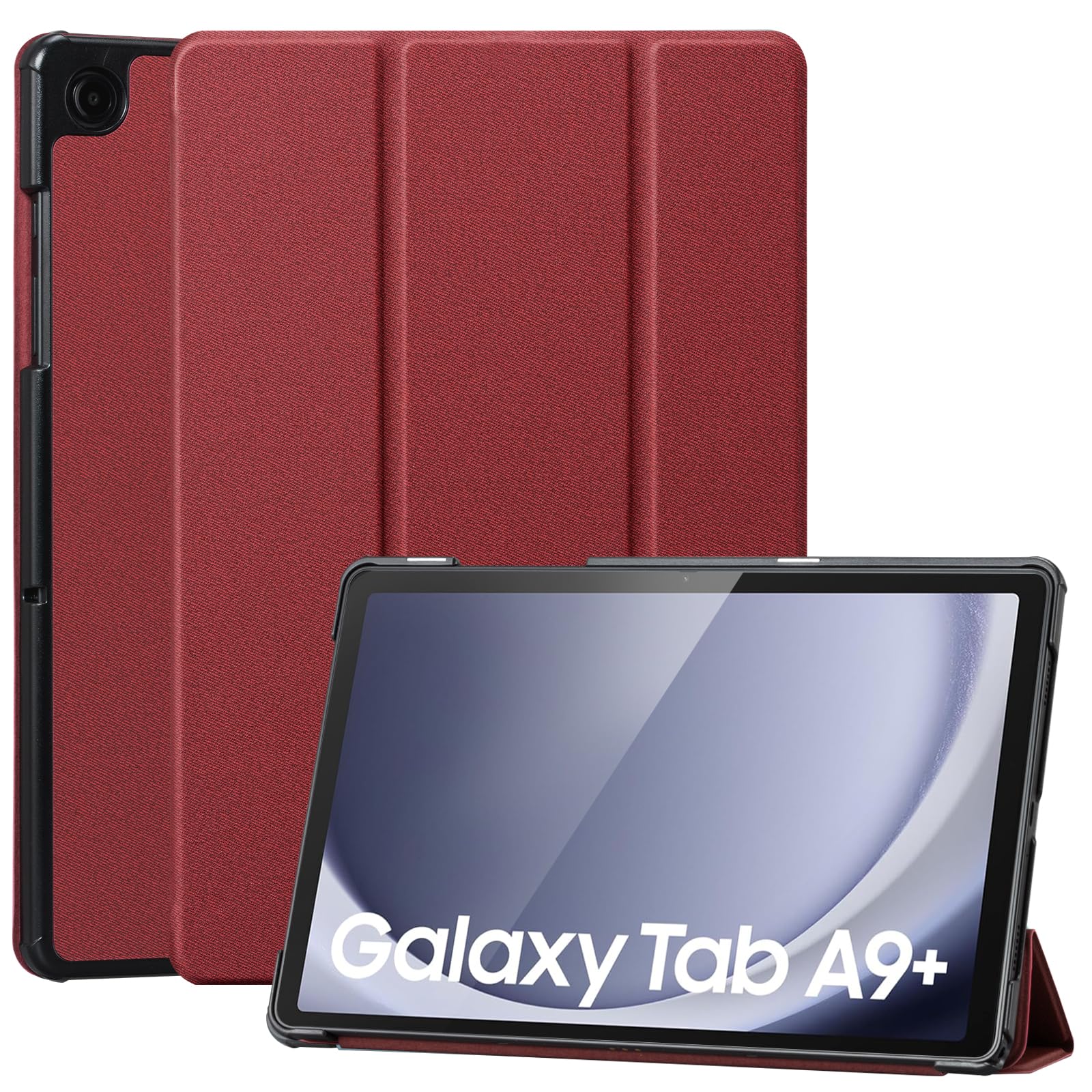CoBak Hülle für Galaxy Tab A9+ / A9 Plus 11 Zoll, Neues PU-Leder Dreifachklapp Ständer Schutzhülle mit Auto Schlaf/Wach Funktionn (Rot)