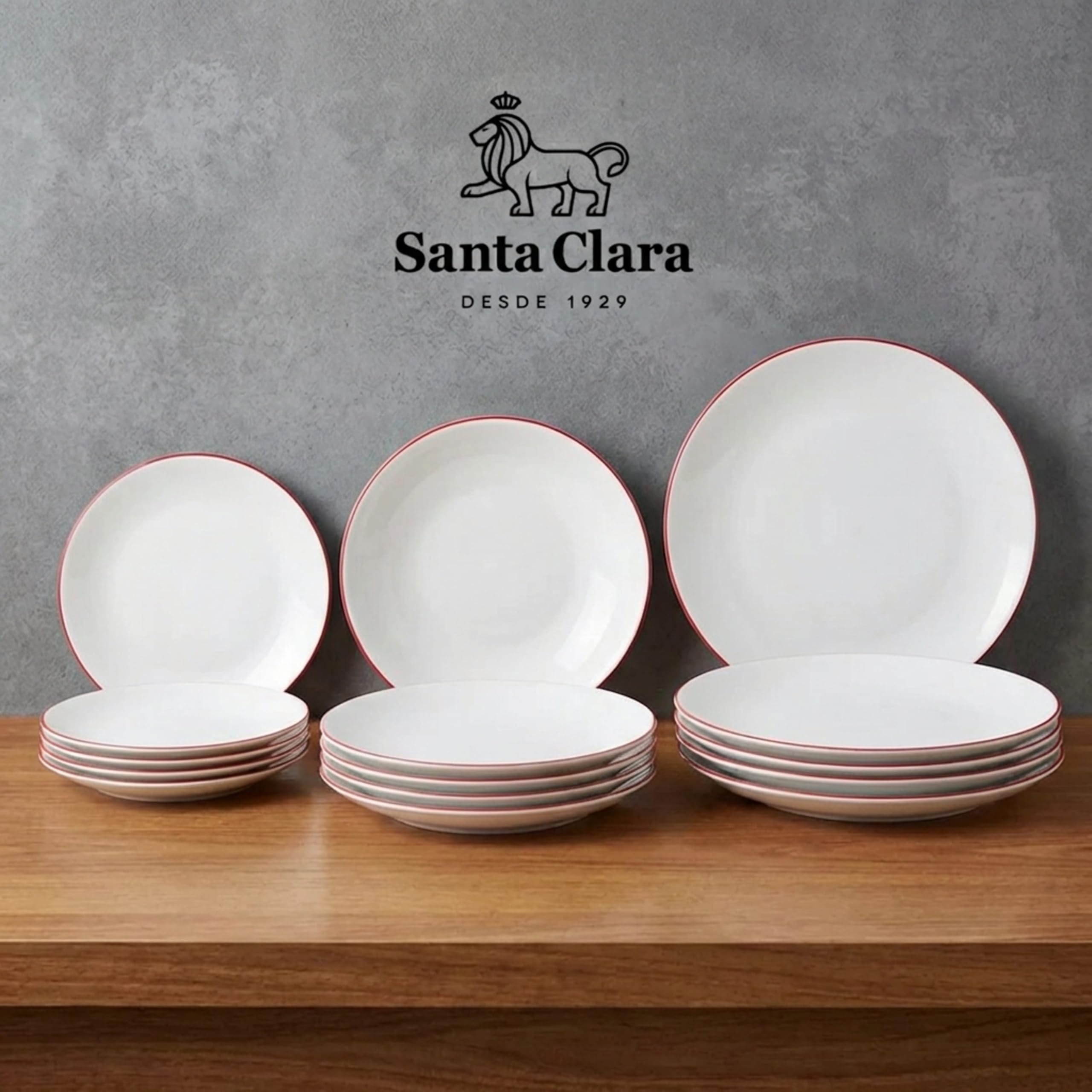 SANTA CLARA | Vajilla Completa 12 Piezas Vidrio Opal para 4 Personas, Apta Microondas y Lavavajillas, Vajilla Amalfi Roja Decorada para Hogar y Cocina — view 2