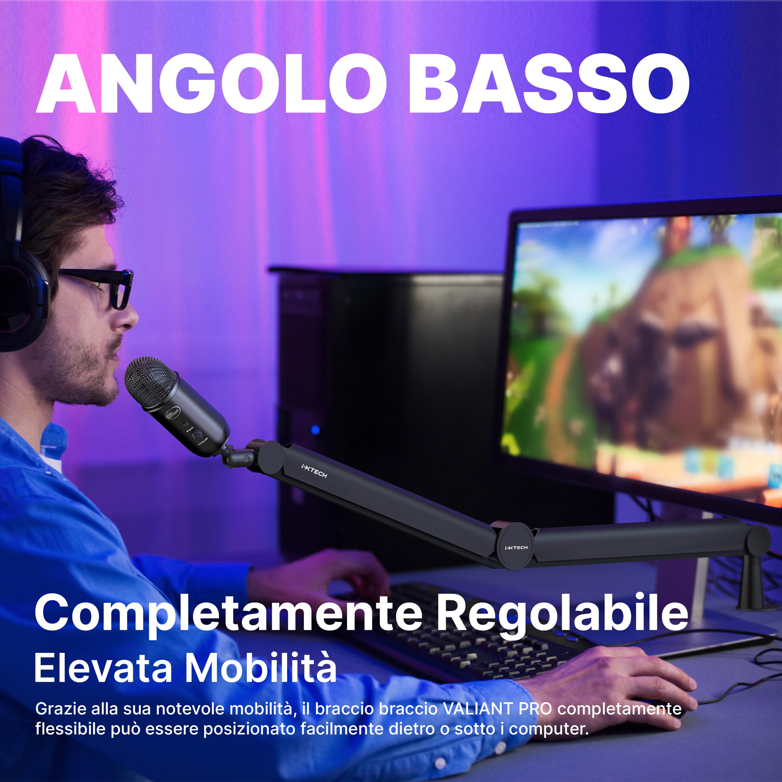 IXTECH Braccio per microfono girevole a 360° Braccio per microfono con supporto da scrivania completamente regolabile per podcast video radio registrazione in studio robusto e universale VALIANT Pro