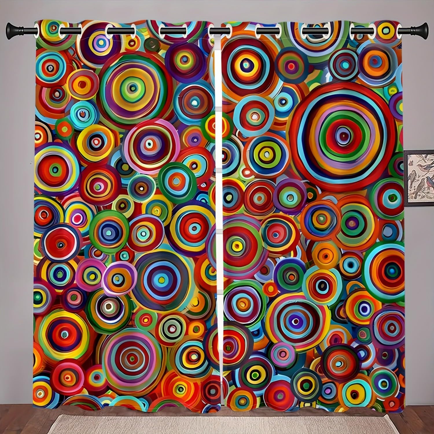 Lot de 2 Rideaux Cercles Concentriques Arc-en-Ciel Pop Art 280L X 220H Cm Rideau Occultant Thermiques Isolant Anti, Applicable à Rideaux Chambre Et Salon, Rideau Cuisine, Abstrait Coloré Style-AB65