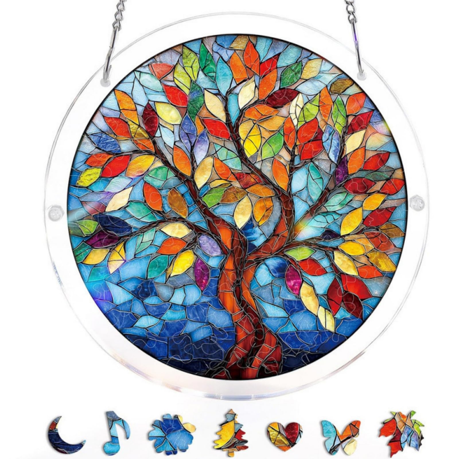 Acrylic Jigsaw Suncatcher,Acrylic Suncatcher for Windows,Tree of Life DIY Puzzle Window Hanging,Radiant Stained Glass Effect Rainbow Maker,Rainbow Maker Home Decor Art Gift for Women,Mum,Birthday
