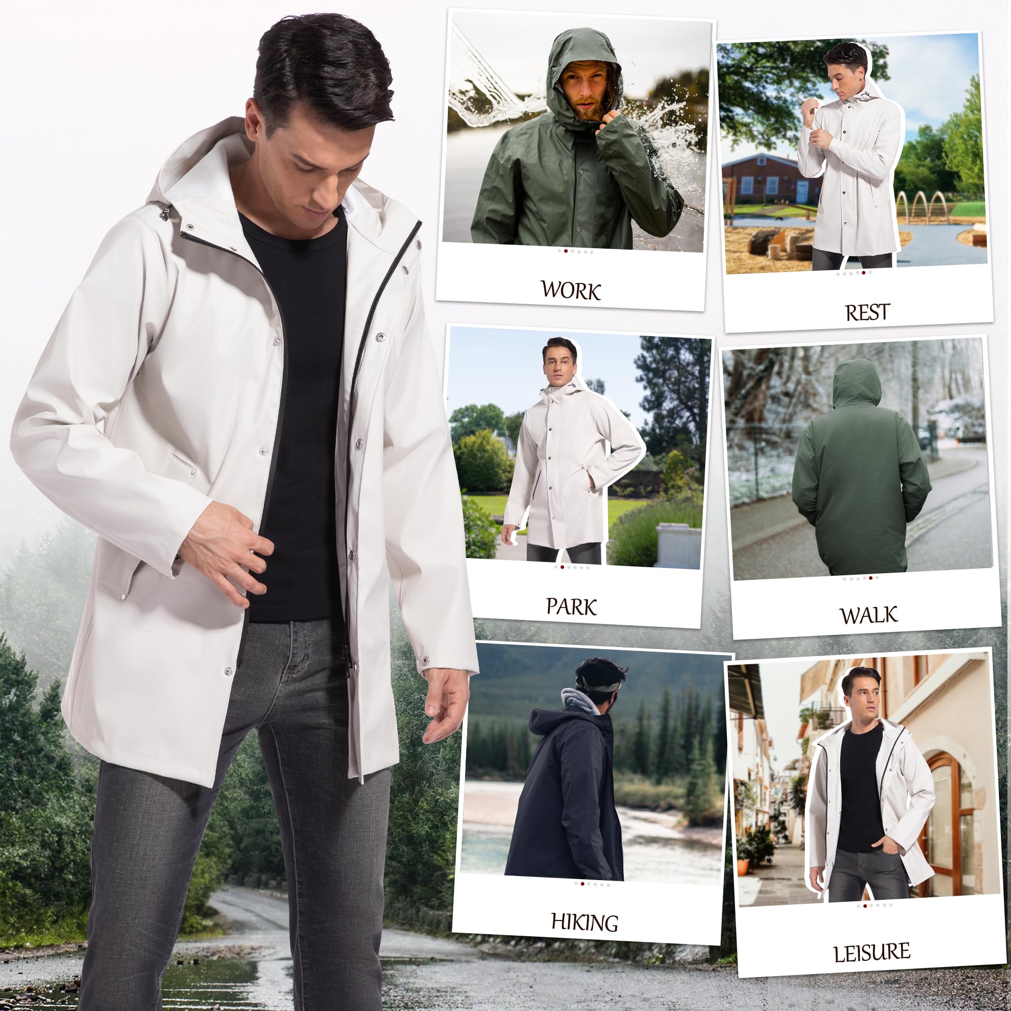 UNIQUEBELLA Chubasquero para Hombre, Chaquetas Impermeables con Capucha Cortavientos Transpirable Outdoor Hombre Chaqueta Ligera