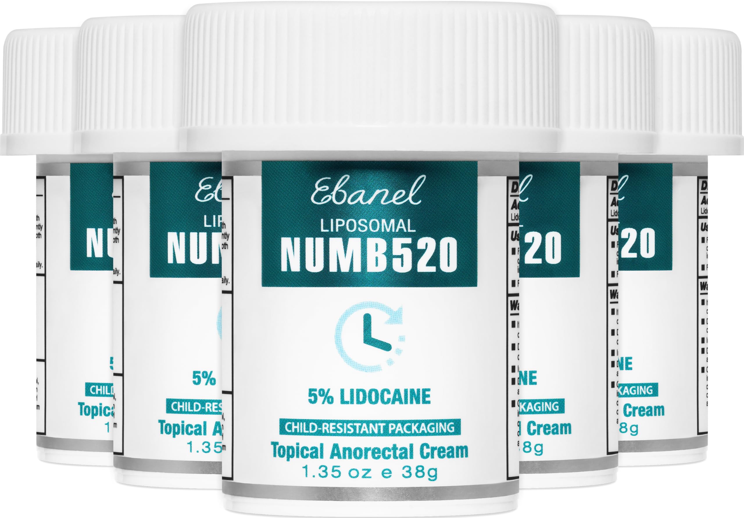 Ebanel 5% Lidocaine Numbing Cream, 5-Pack Pain Relief Burn Itch Numb Cream, Maximum Strength Topical Anesthetic with Allantoin, Vitamin E for Local and Anorectal Uses, Hemorrhoid Treatment