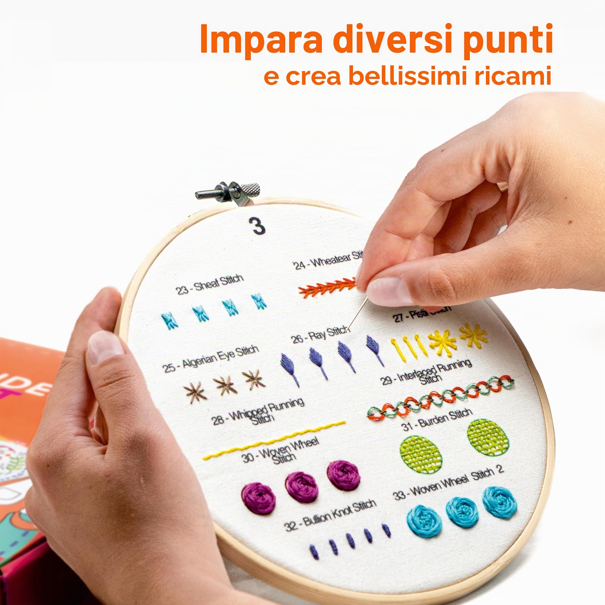 Azenera Kit da Ricamo per Principianti – Impara punto croce e ricamo con video tutorial | 4 motivi in tessuto, fili colorati, cerchio in bambù, strumenti inclusi (AZD200)