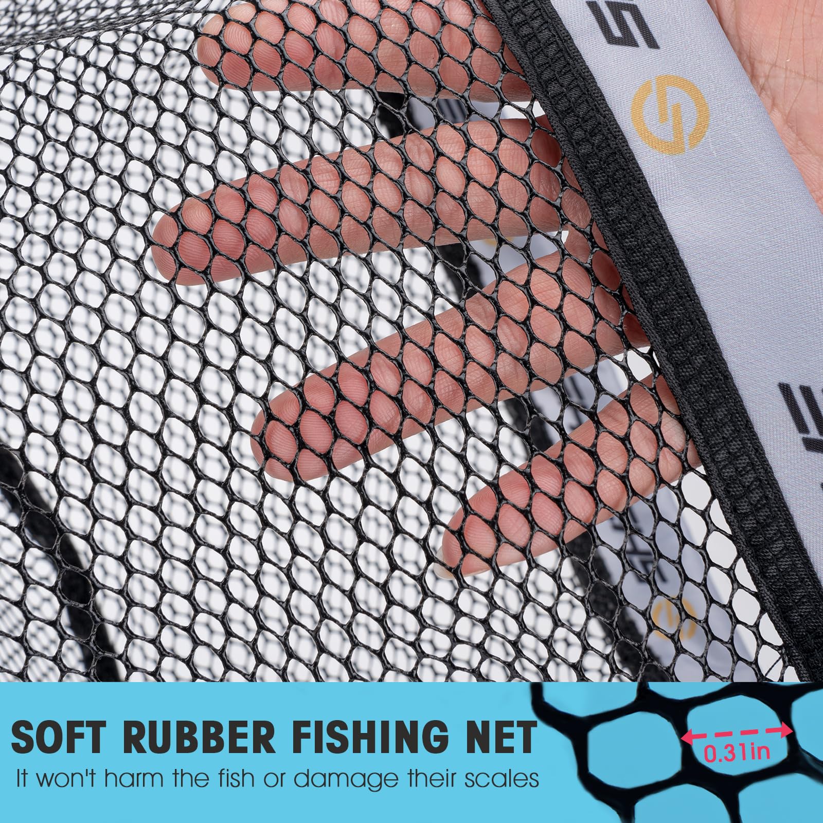 THKFISH Fly Fishing Net, Foldable Trout Fishing Net Freshwater Fishing Nets with Soft Rubber Mesh for Catch and Release,with Magnetic Release and Organizer Bag (M)