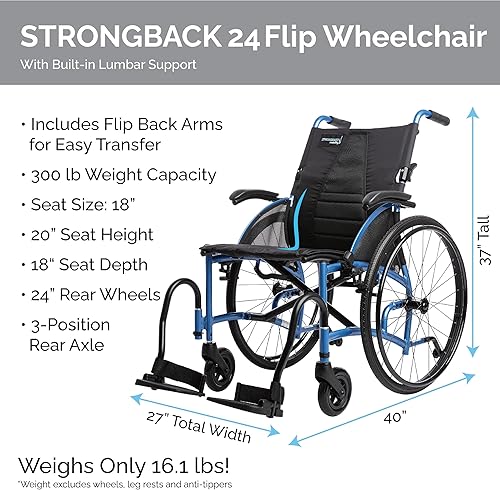 Miniatura 9 de Silla de ruedas plegable ligera de 24 pulgadas para adultos y personas mayores, soporte lumbar ajustable integrado, asiento de 20 pulgadas modelo 2.0
