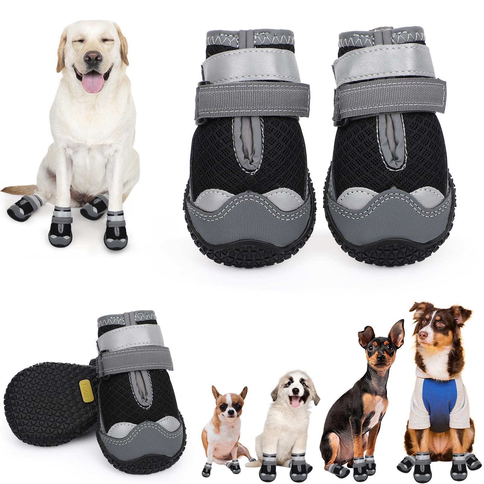 Dog Shoes for Hot Pavement,Dog Boots & Paw Protectors for Large Medium Size Dogs to Prevent Licking,Dog Booties with Reflective for Outdoor,Hiking,